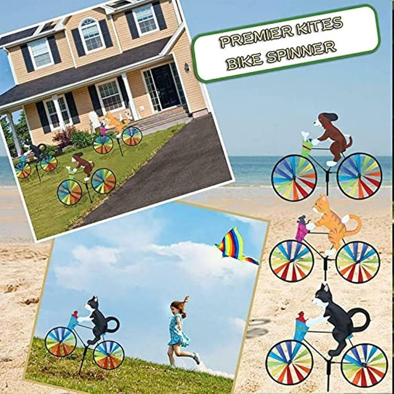 woobles Animal Bike Wind Spinner Decor, 3D Animal on Bike Windmill Wind Spinner Garden Lawn Yard Decor, Cat Dog On Bike Windmill Wind Spinner, Wind Spinners for Yard and Garden (Black Cat) - Image 2